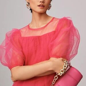 By Anthropologie Sheer Puff-Sleeve Top